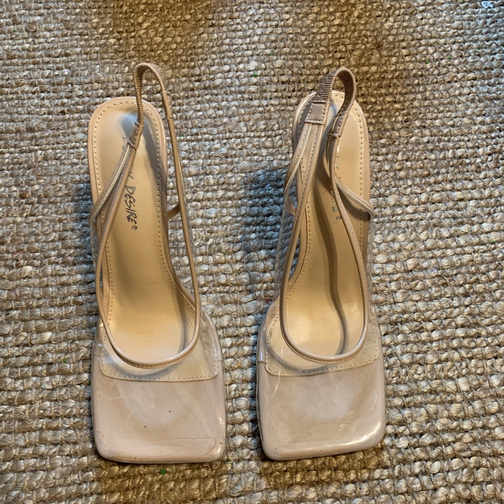 Public Desire Nude Square-Toe Slingback Heels